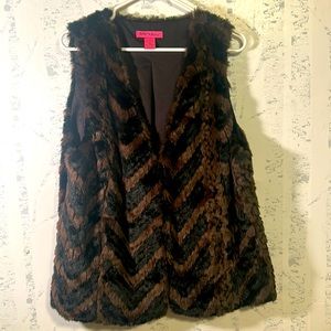 Betsey Johnson Lined Faux Fur Vest Brown Black Size Large